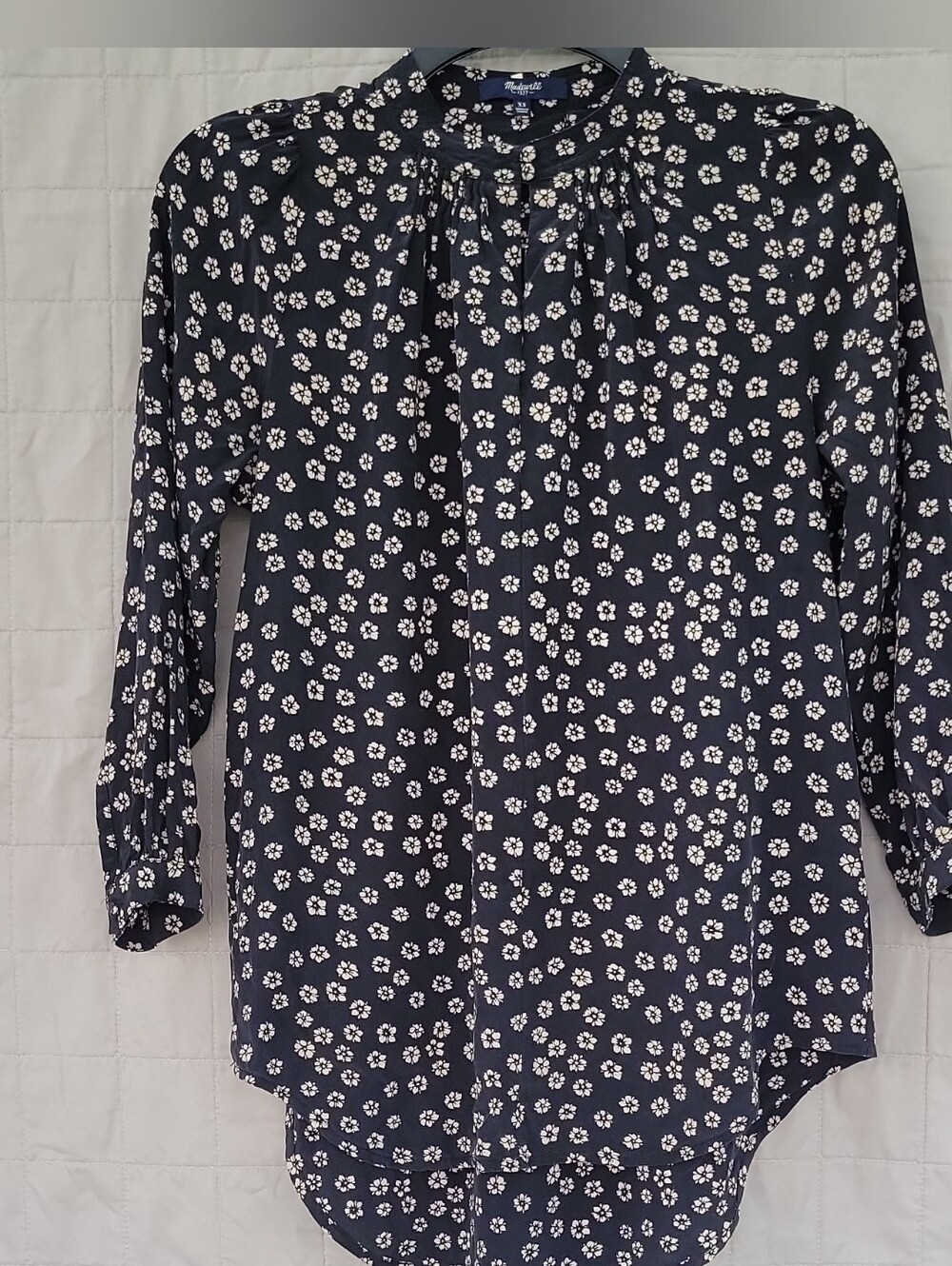 Madewell Navy Floral Band-Collar Blouse